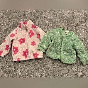 Cat & Jack Pink Floral Sherpa Pullover and Green Quilted Jacket - Kids